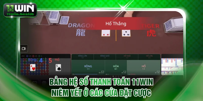 Rồng hổ 11WIN - Game Sòng Bạc Đẳng Cấp Với Tỷ Lệ Thưởng Cao 3 Bảng hệ số thanh toán 11WIN niêm yết ở các cửa đặt cược trong game