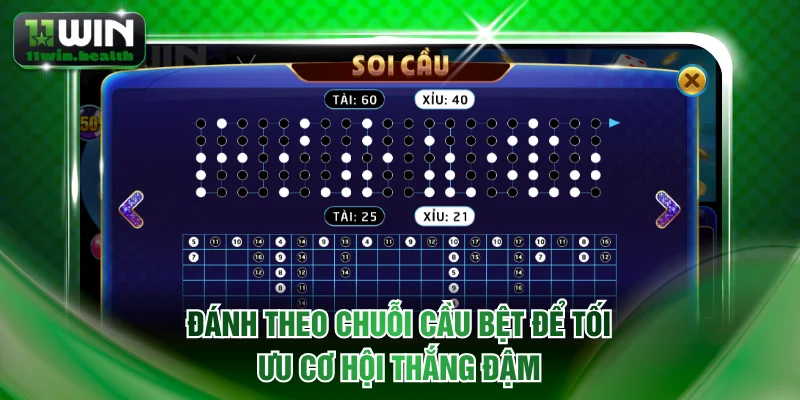 Tài Xỉu 11WIN - Luật Chơi Cực Đơn Giản Dành Cho Người Mới 3 Đánh theo chuỗi cầu bệt để tối ưu cơ hội thắng đậm
